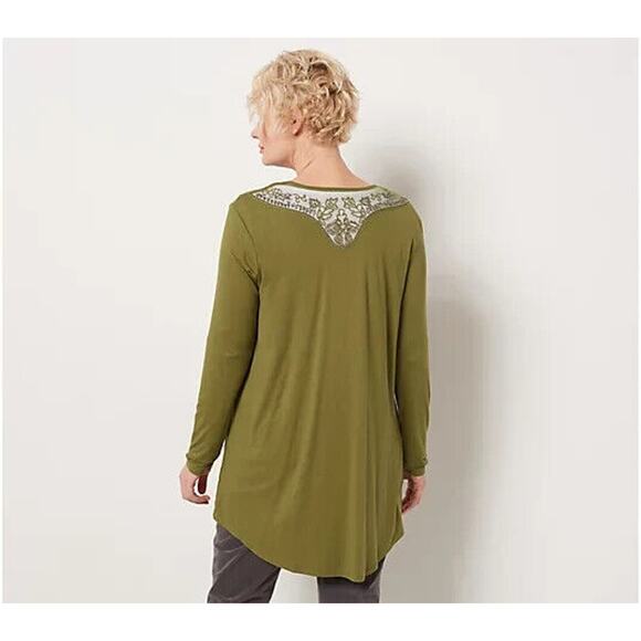 G.I.L.I. NEW‎ $67 Knit Cardigan w/ Beaded Mesh Detail Almond Medium - Picture 2 of 3